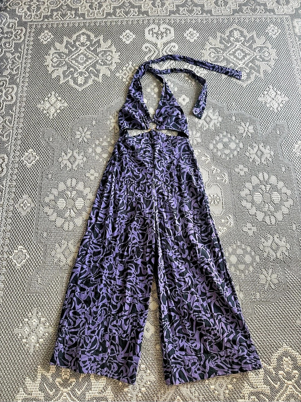 Free People Kira Jumpsuit Purple & Black Halter Wide Leg Small